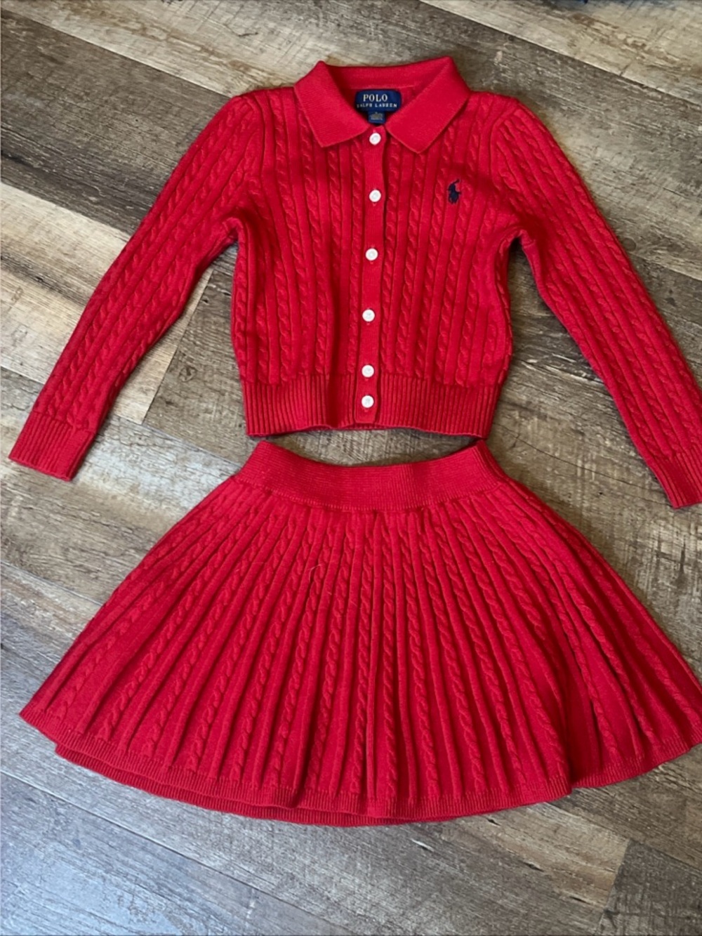 Polo by Ralph Lauren Red Cable Knit Cardigan